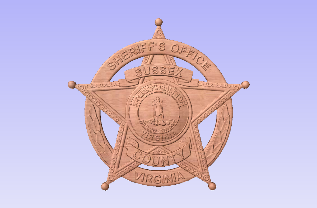 Sussex County Virginia Sheriff's Department 3D Wooden Badge – With Sussex County Virginia Sheriff's Department 3D Wooden Badge – With