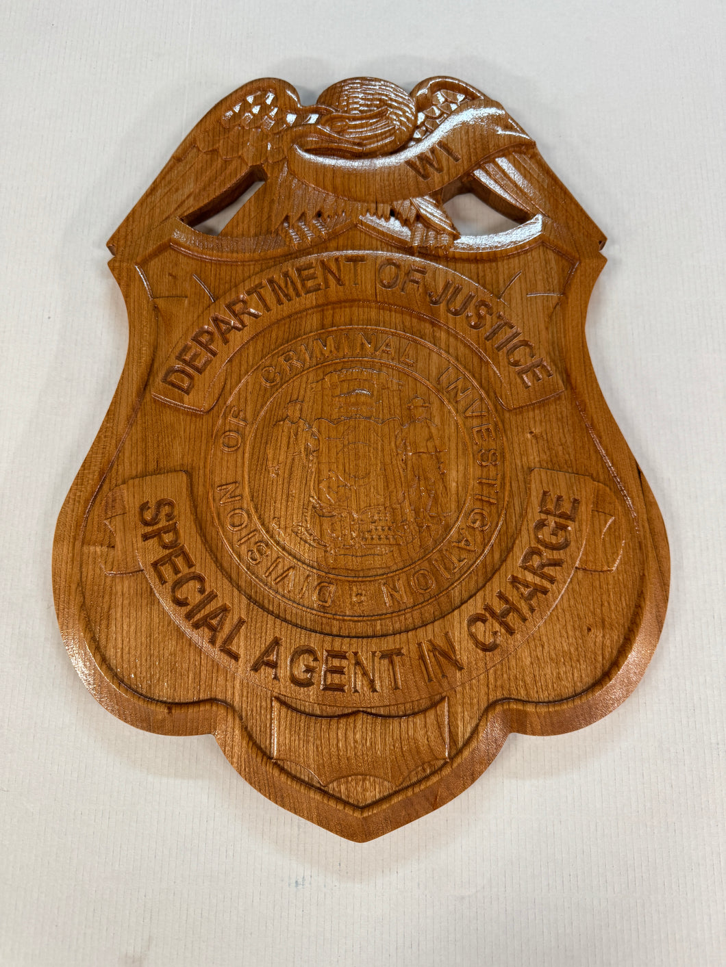 Wisconsin Département of Justice 3D Wooden Badge