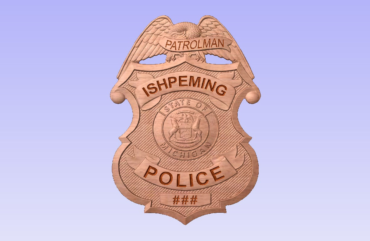 Ishpeming Police 3D Wooden Badge – With The Grain Woodworking CNC